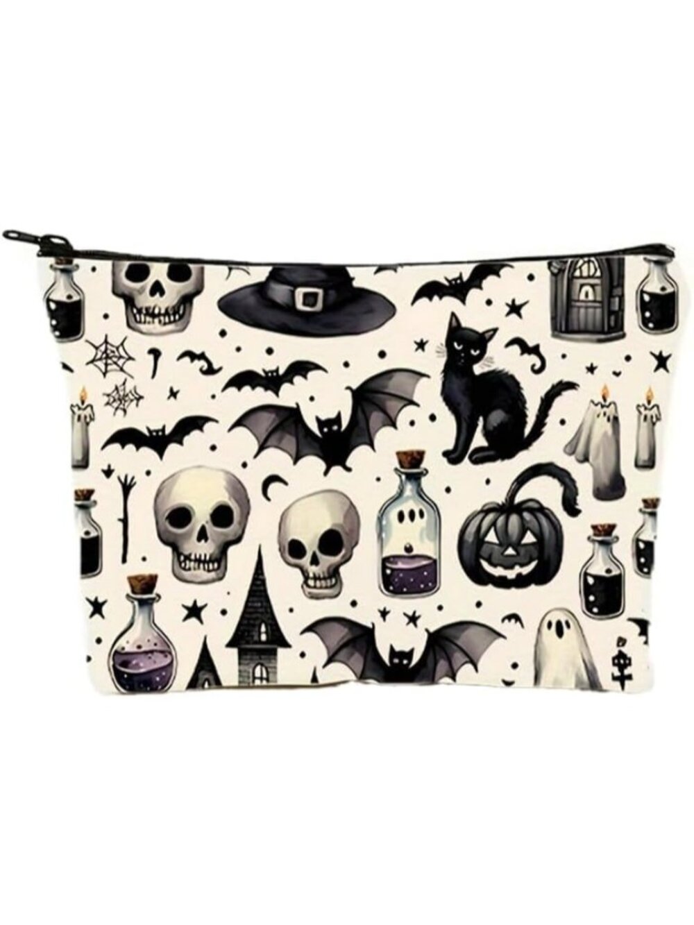 🎃Horror Cosmetic Bag for Women Horror Movie Lovers Skull Bat Poison Bottle